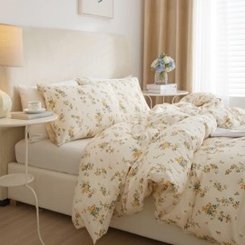 Tabeskly Red Floral flower Soft Zipper Bed Bedding Duvet Cover Set Double Beige 200×200cm