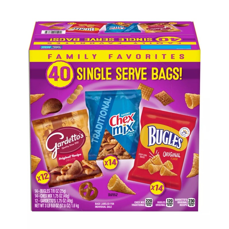 Chex Mix, Bugles & Gardetto Variety Pack Snacks, 40 pk.