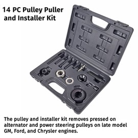 A A IN 14 PCS Power Steering Line Disconnect Pulley Puller Remove and Install Tool Kit for Water Vacuum Pump, Alternator pulleys Installation Remover for GM/FORD/CHRYSLER, MK27A