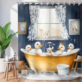JAWO Funny Kids Shower Curtain, Bathing Cute Ducks Farmhouse Animal in Bathtub Shower Curtains Set, Fun Cartoon Modern Shower Curtain with Hooks for Adults Kid Bathroom Decor Accessories, 72"x72"