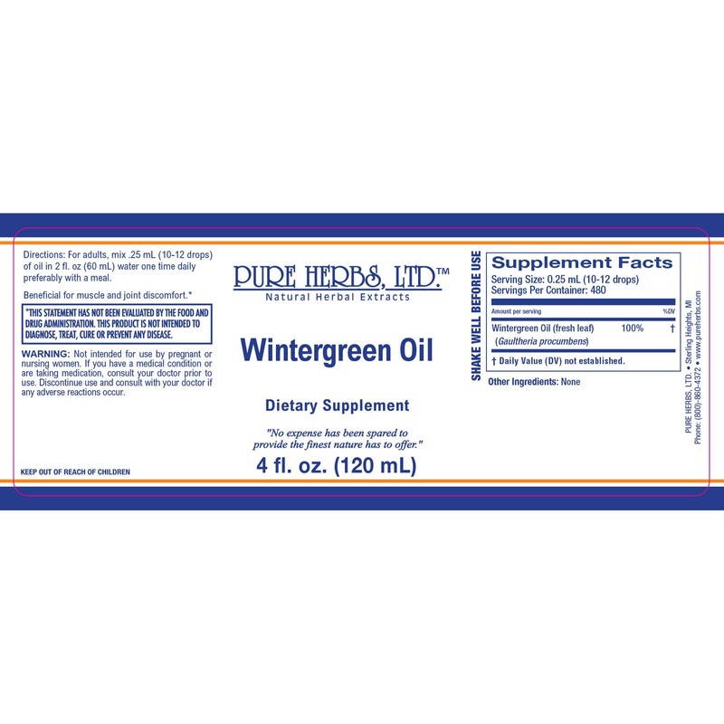 Pure Herbs: Wintergreen Oil - 4 oz.