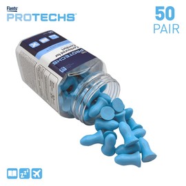 Flents Protechs Contoured for Comfort Foam Ear Plugs, Soft & Comfortable Hearing Protection for Work, Construction, Heavy Machinery, Studying, Travel & Sleep, NRR 32, Easy to Use, Blue, 50 Pairs