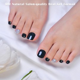 Semi Cured Gel Toenail Strips Glossy Gel Pedicure Stickers Long Lasting Gel Nail Pedi Strips Salon Quality Nail Wraps Semi-Cured Toe Nail Stickers (Blackish Green Wonderland Z043)