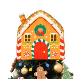 Gingerbread House Tree Topper, 7inch Yellow Velvet Christmas House Gingerbread Snowflake Tree Top Funny Xmas Indoor/Outdoor Decoration Gifts for Christmas Tree Baking Lovers Party Decor