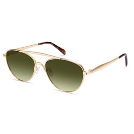 VANLINKER Polarized Trendy Aviator Metal Cat Eye Sunglasses for Women Men Retro Vintage Shades VL9868,Gold Frame Deep Green Lens