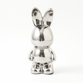 CEIERPH Silver Rabbit Statue Figurine, 7 Inch, Ceramic Home Decor Animal Sculpture Accent for Shelves, Statue Gifts for Birthday Christmas Valentine