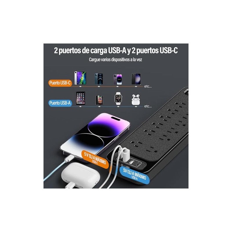 Kirogily Multicontacto Regleta Protector Supresor Picos Voltaje