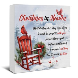 Memorial Christmas Decorations, Sympathy Gifts for Loss of Loved One, Cardinal Christmas Decor Sign, Christmas In Heaven Wood Sign Rustic Home Table Desk Decor (5 x 5 Inches)
