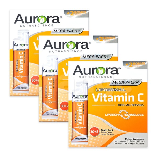 Aurora Liposomal Megapack Plus Vitamin C 3000mg 32 packets / 오로라 리포조말 메가팩플러스 비타민C 3000mg 32포X3박스 리포좀 리포솜 고함량 고용량 비타민씨 메가도스, 오로라 메가팩플러스 비타민C 3박스