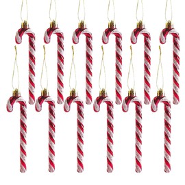 12pcs Plastic Christmas Glitter Candy Cane Ornaments Candy Canes Decorations Christmas Tree Hanging Decorations for Xmas Crafts Indoor Outdoor Decor (Red)