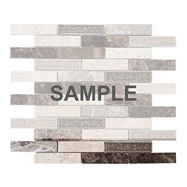 Modket TDH247CG-S Sample Crackle Glass Travertine Emperador Marble Stone Beige Sand Brown Brick Joint Modern Mosaic Tile Backsplash Kitchen Bath Bathroom Shower Interior Wall