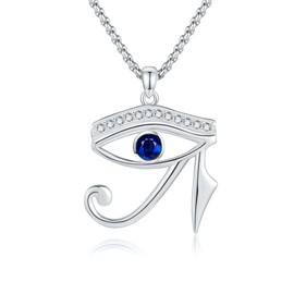 AXOMY Eye of Horus Necklace 925 Sterling Silver Eye of Ra Pendant Necklace Ancient Egyptian Necklace Protection Eye of Horus Jewelry Gifts for Men Women (Sliver)