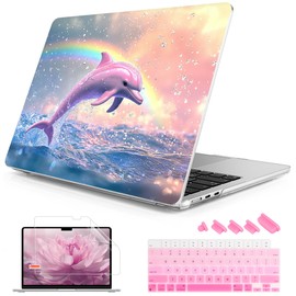 Mektron for 2025-2022 MacBook Air 13.6 inch Case M4 M3 M2，Model A3240 A3113 A2681 with Liquid Retina Display Touch ID，Printed Bright Hard Shell Cover for MacBook Air 13.6"，Jumping Dolphin