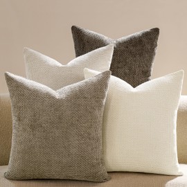 Throw Pillow Covers 18x18 Inch Pack of 4 Neutral Soft Decorative Chenille Pillow Covers Farmhouse Boho Couch Pillow Covers for Home Decor Sofa Bedroom Living Room Decor