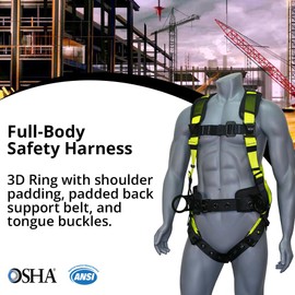 AFP Lime Green Demon Fall Protection Ergonomic Comfort Safety Harness, Soft Pressure-Relieving Perforated Breathable Padded Foam Shoulder, Legs & Back, 3 D-Rings, Tongue Buckle, Mating Buckle (OSHA/ANSI PPE)