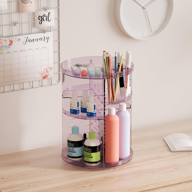 Rotating Makeup Organizer for Vanity, DIY Adjustable Tray Spinning Skincare
