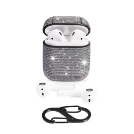 HIDAHE Bling Glitter Luxury PU Leather Case Cute Girls Kids Protective Case for AirPods1 & 2 Charging Case,Grey