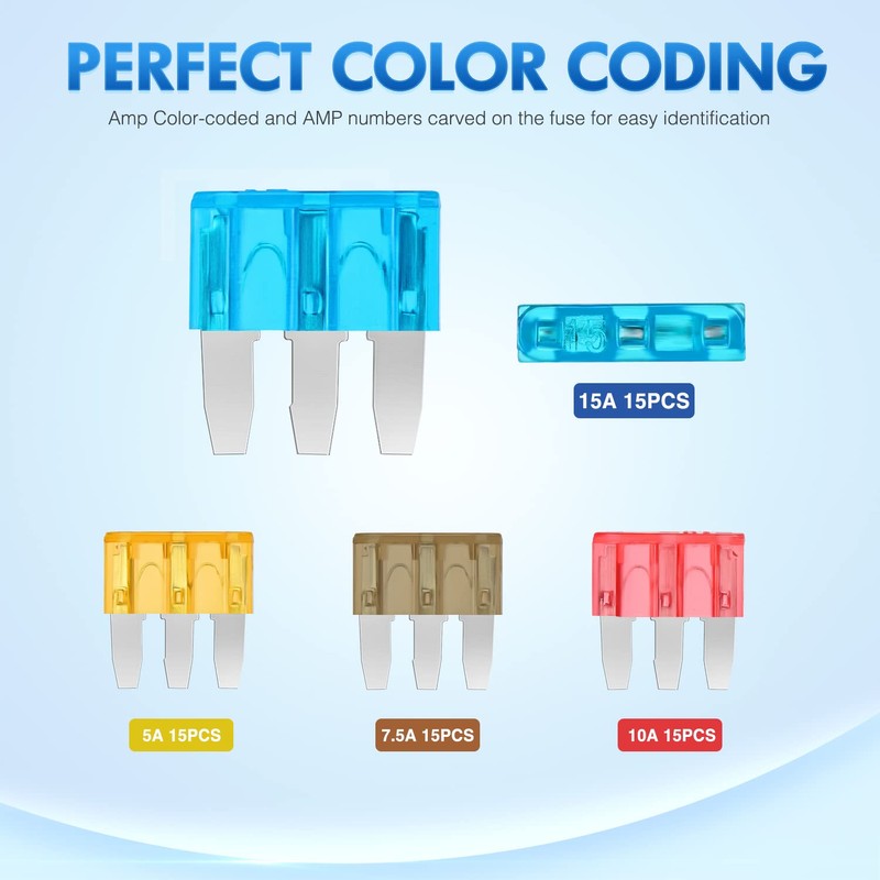 Nilight 60PCS Micro3 Fuse ATL Blade Assortment Kit 3 Prong