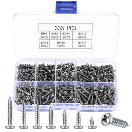 Pack of 335 Self Tapping Screws, M3 Rounded Head Screws, Tapping Screws, Wood Screws, Phillips Screws, Carbon Steel Round Head Screws for Plastic, Wood, Metal