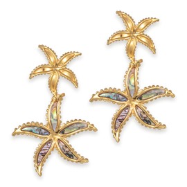 Sonateomber Large Gold Starfish Dangle Drop Earrings for Women, Elegant Flower Seashell Dangling Earing Summer Beach Tropical Fashion Jewelry Gift