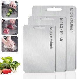 BLACKYEW Stainless Steel Cutting Board, 3 PCS Double Sided Cutting Boards for Kitchen, SUS 316 Food-Grade Non Toxic Stainless Steel Chopping Board for Meat, Fruit and Vegetable
