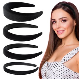 ZOCONE 4 Pcs Black Velvet Headbands for Women‘s Hair, 1.5/2/3/4.5cm Soft Padded Headband Made of Velvet Fabric, No Teeth Wide Velvet Hair Headband, Elastic Thick Velvet Hair Bands for Women Girls