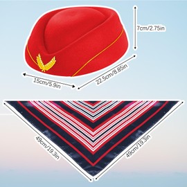 6 Pcs Flight Attendant Costume Accessories Women Airline Stewardess Outfits Flight Attendant Hat Pin Sunglasses Scarf Gloves (Red)