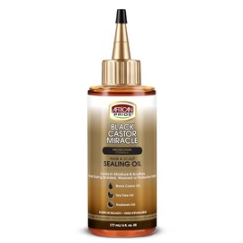 African Pride Black Castor Miracle - Aceite de sellado para cabello y cuero cabelludo, bloquea la humedad y calma, contiene aceite de ricino negro, aceite de árbol de té, aceite de soja, 6 onzas