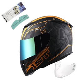 1STorm Motorcycle Full Face Helmet Skull King Matt Orange+ One Extra Clear Shield, Size Medium (55-56 CM,21.7/22.0 Inch)
