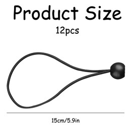 Tabanzhe 12Pcs Bungee Cords with Balls-Tarp Bungee Cord Ties for Tent Camping Banner Tarpaulin Holder Flag Poles,Durable Elastic Tie Down Straps(Black)