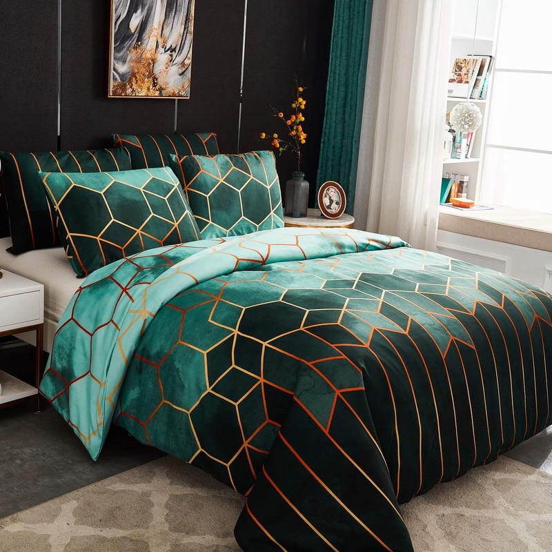 Luofanfei Geometric Bed Linen 2/3 Piece Checked Botanical Floral Pattern
