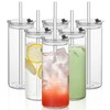 KEMORELA 6-Pack 18oz Large Round Glass Cups with Lids &