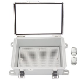 Zulkit Junction Box,IP67 Waterproof Electrical Box Hinged Clear Cover Stainless Steel Buckle Plastic Project Enclosure w Mounting Plate Wall Bracket and 2 Cable Gland 8.3"x6.3"x3.9"/210x160x100mm