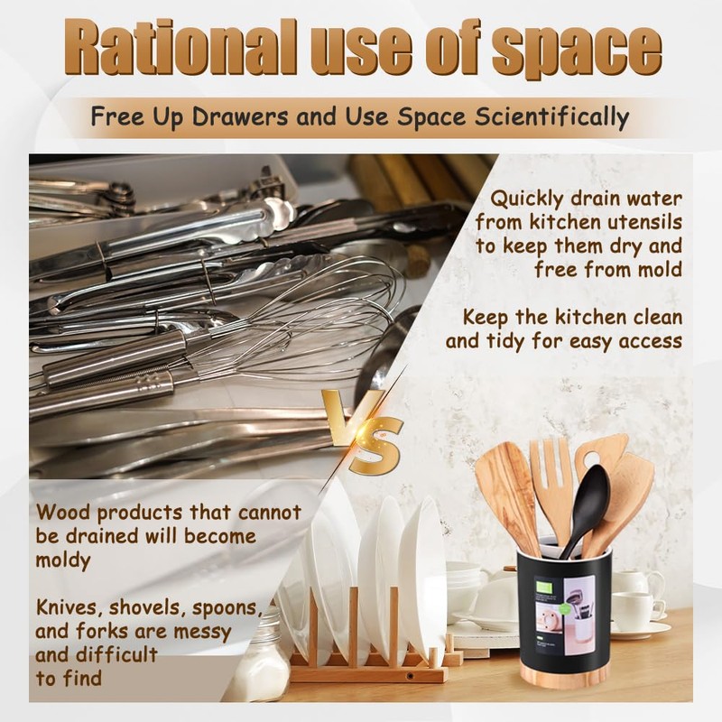 Tiosamd Kitchen Utensil Holder Tableware Storage Bucket, Spoon Chopsticks Fork