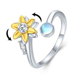 Ladybird/Axolotl/Moon/Stars/Sunflower/Butterfly/Otter Ring 925 Sterling Silver Adjustable Ring Silver Jewellery Gifts for Girls Women Children, Sterling Silver