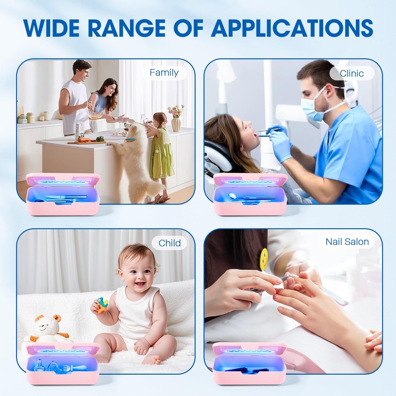 Portable Recharging Nail Tool Cleaner Box With Blue Light, Pink