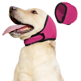 Waterproof Dog Swim Hat Bath Cap,Pet Calming Head Cover Ear Wraps for Anxiety Relief_M(Rose Red)