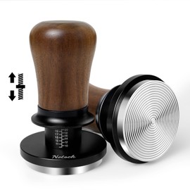 NOTSEK Coffee Tamper, 58.3mm Espresso Tamper with 30lbs Constant Pressure, Walnut Wood Calibrated Spring Loaded Tamper with Ripple Base for 58mm Portafilter