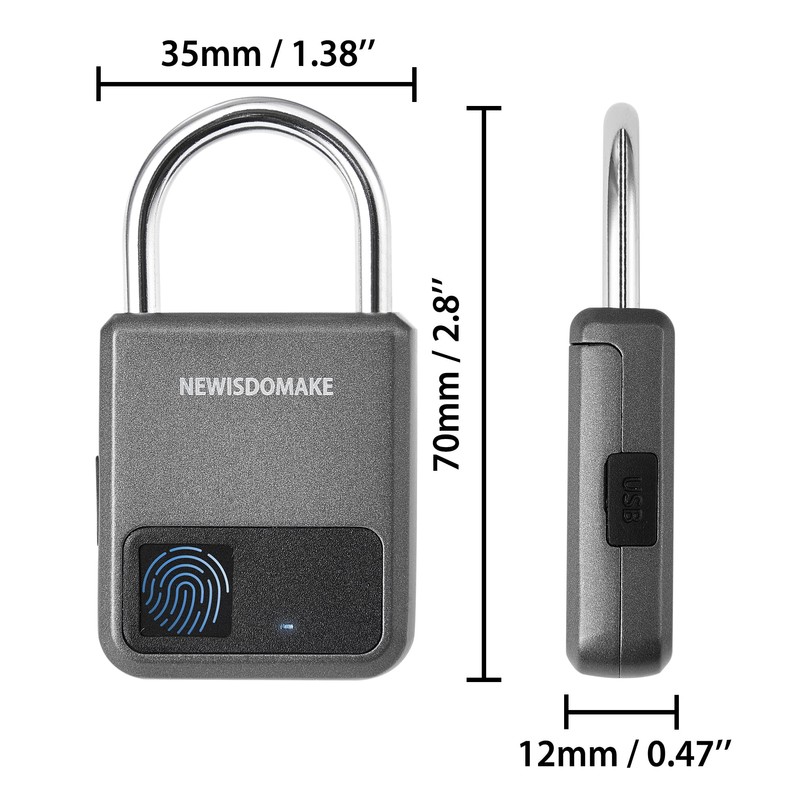 Fingerprint Padlock, (Gray) 3.9 55