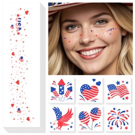 Cerlaza 4th of July Accessories, Independence Day Temporary Tattoos, USA Patriotic Fourth of July Freckles Face Tattoos for Memorial Day Labor Day Party Decorations, American Flags Fake Tattoos