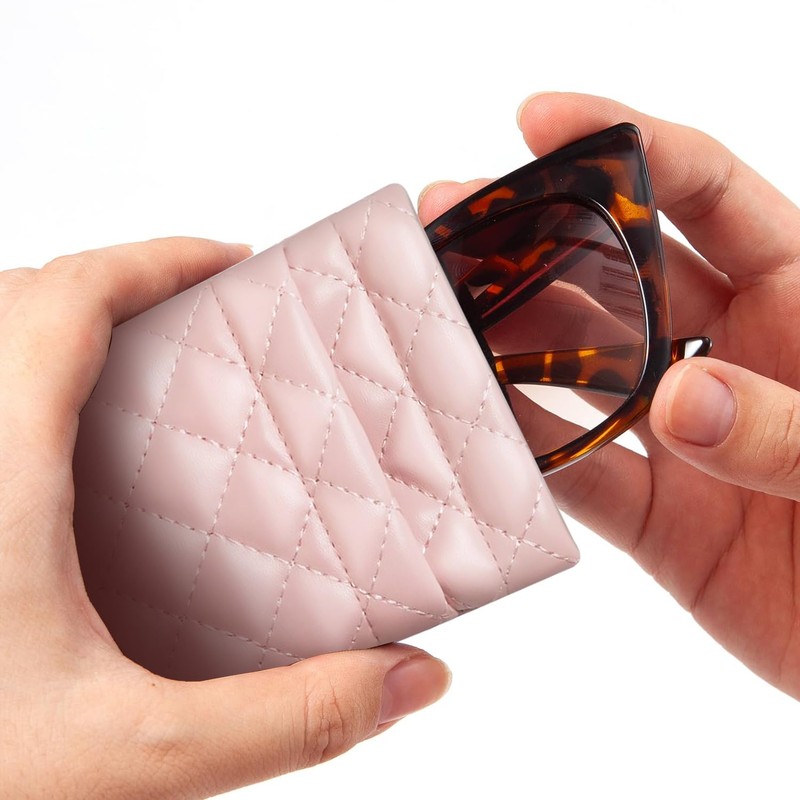 Yantoers Double Eyeglass Case Squeeze Top Glasses Pouch, Leather Soft