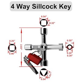 4 Way Sillcock Key Set, Equipped with Bits,Multi Functional Water Key, Cross Key,Water Shut Off Tool, Water Spigot Key, Suitable for Valve, Faucet and Spigots, Pack of 2