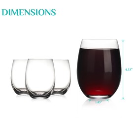 Stemless Wine Glass, Red & White 15oz Stemless Wine Glass Set of 4, Drink Glasses with Durable Chip Resistant Rim, Large Wine Glasses for Enhanced Aeration, Wine Accessories for Parties (15oz - 4Pack)