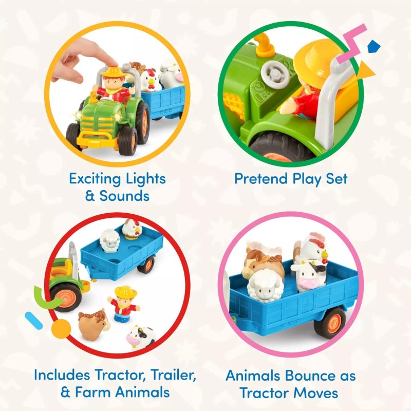 Battat Musical Farm Tractor Toy Set with Animals Lights Sounds