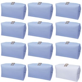 Bridesmaid Proposal Gifts Letter Cosmetic makeup bag bulk for Wedding Party Favors Bachelorette party decorations Toiletry Organizer Bag Makeup Case Gift (12, White&Dusty Blue)