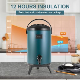 VorChef Hot Beverage Dispenser, Stainless Steel Insulated Beverage Dispenser Cold and Hot Drink dispenser with Thermometer– 12 Liters Water Dispenser with Spigot