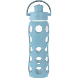 Lifefactory 22-Ounce Active Flip Cap Glass Water Bottle, 22oz, Denim