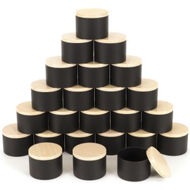 SONVIIBOX 24 PCS 8oz Candle Tins, Black tins with Wood-Grain Metal lids,Candle Jars for Making Candles Bulk,8oz Candle Jars,Tin Jars for Candle Making (8OZ, Black)
