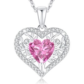 LAVUMO Tree of Life Heart Necklace Women's 925 Sterling Silver Birthstone Pendant Necklaces Birthday Gift for Women Girlfriend Mum Valentine's Day Mother's Day Christmas, Sterling Silver