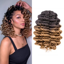 Toyotress Ocean Wave Crochet Hair - 14 Inch 8 Packs Ombre Blonde Ocean Wave Braiding Hair, Beach Curl Deep Twist Synthetic Braiding Hair Extensions (14 Inch, OT27-8P)